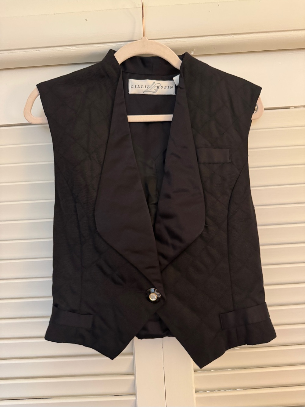 Lillie Rubin Black Quilted Satin-Trim Vest